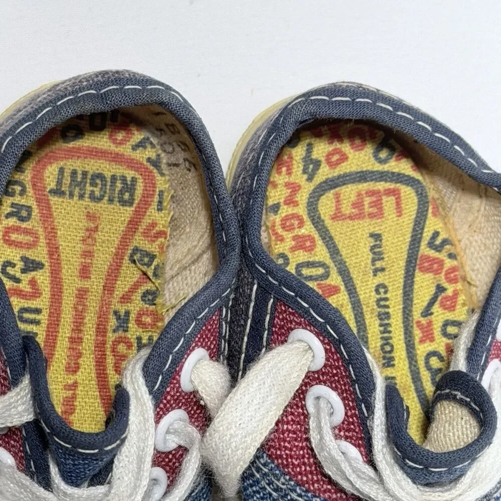 Vintage Baby Shoes Sneakers Size 2 Denim Blue & Red  Made USA